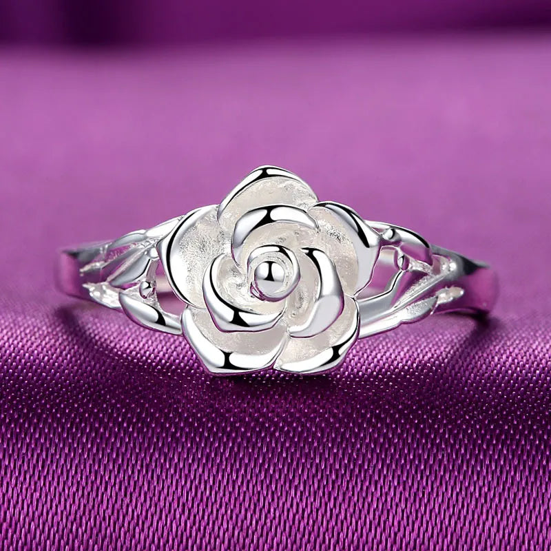 Vintage Pure Silver Rose Flower Ring