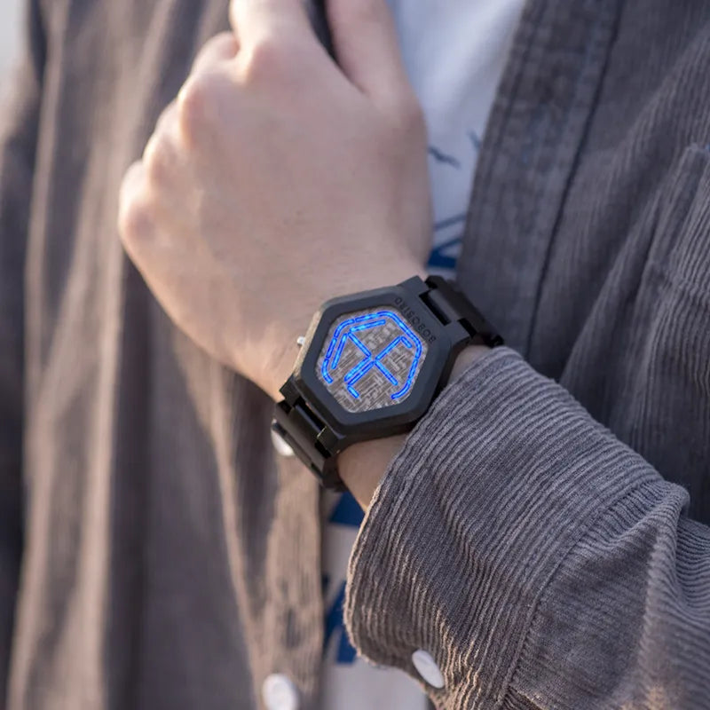 Menβs Night Vision Wooden LED Watch