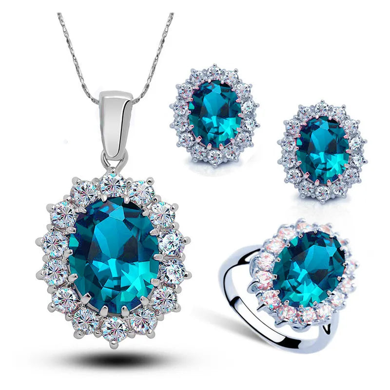 Ocean Blue Crystal Bridal Jewelry Set