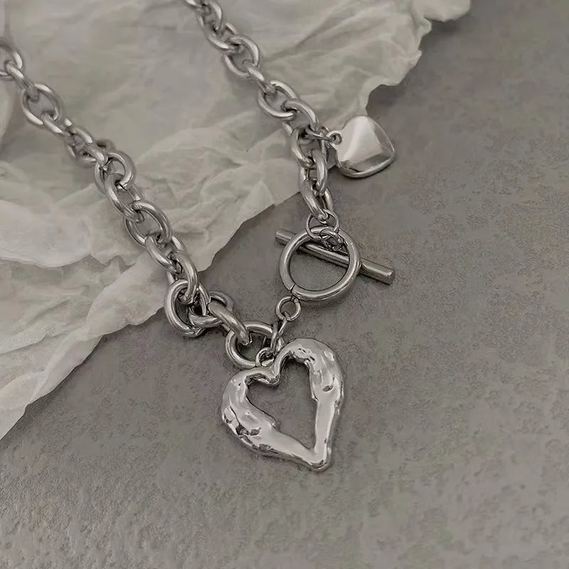 Vintage Hollow Heart Titanium Necklace