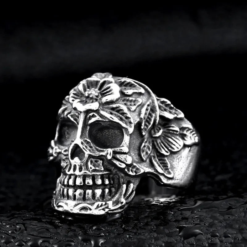 Vintage Floral Skull Ring