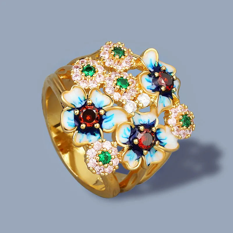 Vintage Flower Zircon Gold Ring