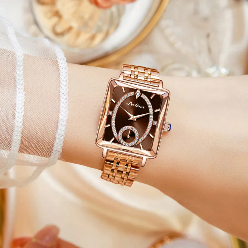 Eclisse | Rose Gold Square Diamond Two-pin Half Watch