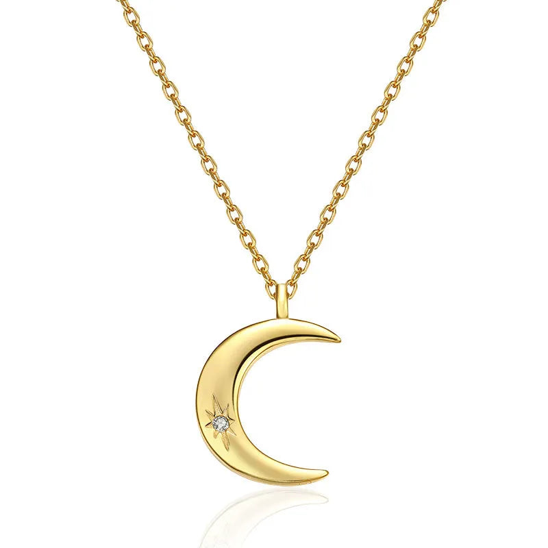 Vintage Moon Single Diamond Necklace