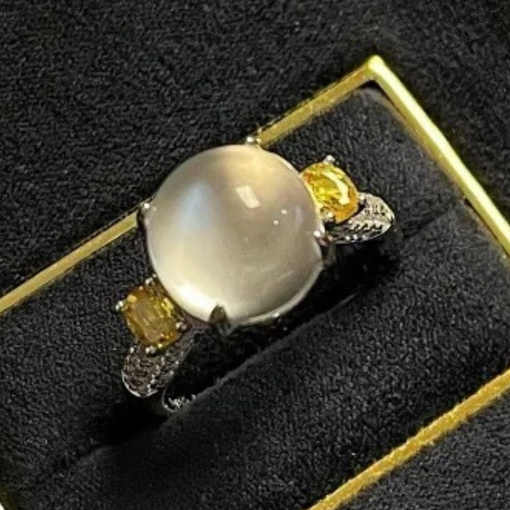 Classic Gold & Yellow Gemstone Moonstone Ring-Lydieannejewelry
