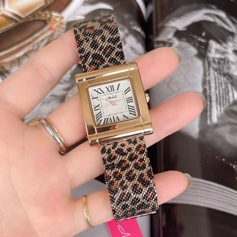 Leopard Mesh Square Watch for Women