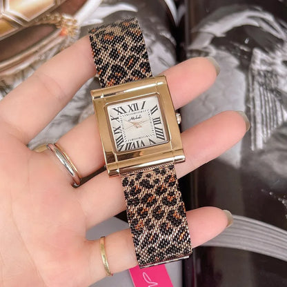 Leopard Mesh Square Watch for Women