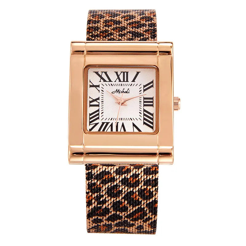 Leopard Mesh Square Watch for Women