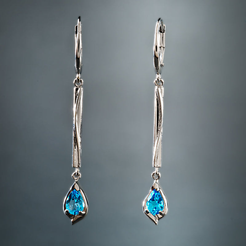 Vintage Blue Dangling Silver Earrings-Lydieannejewelry