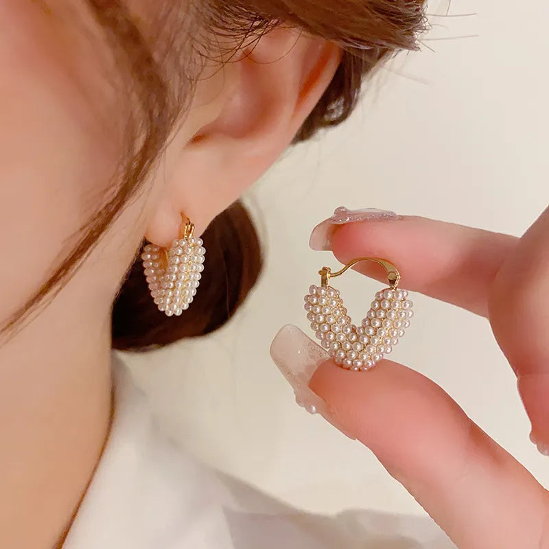 Vintage Pearl Heart Beaded Earrings