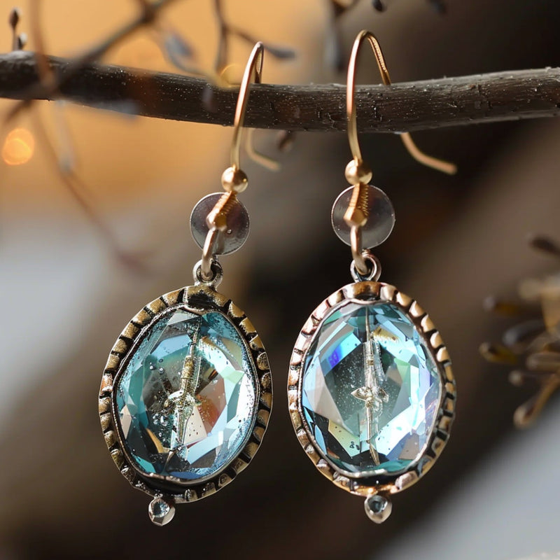 Blue Inlaid Glass Earrings-Lydieannejewelry