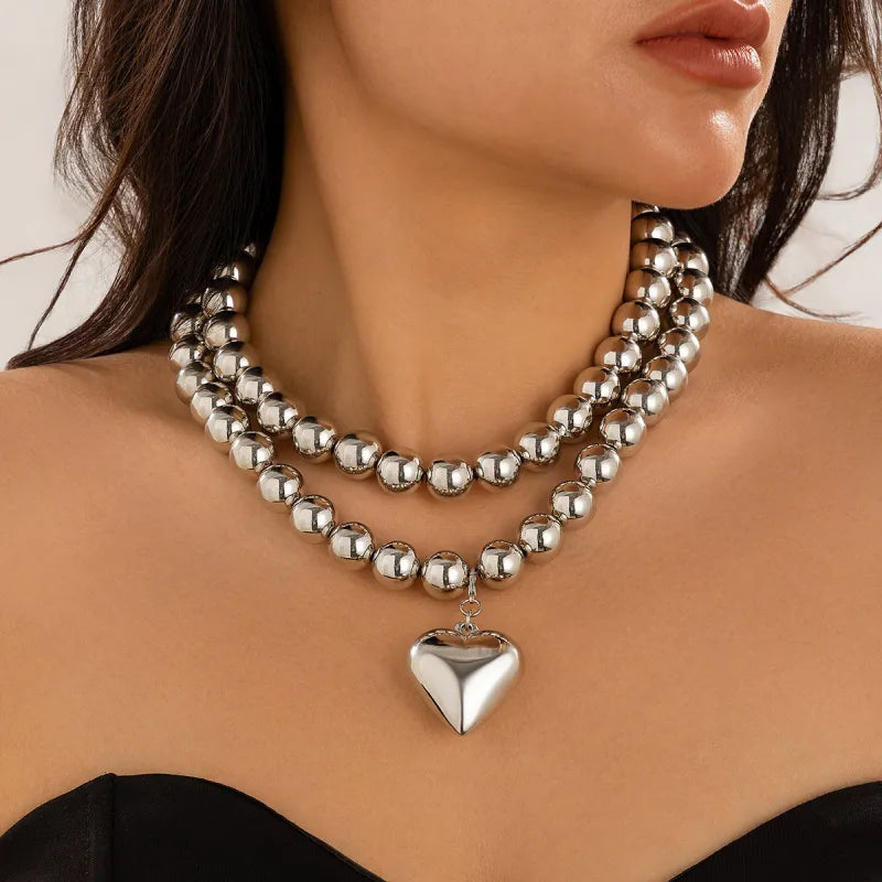 Vintage Pearl Heart Beaded Clavicle Necklace