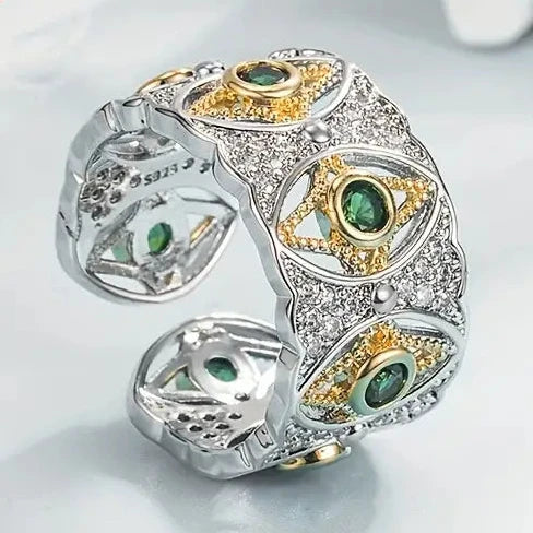Vintage Green Zirconia Eye Ring-Lydieannejewelry