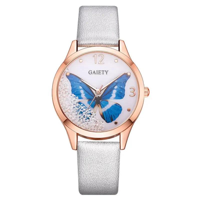 Women’s Gaiety Fashion Watch – Crystal Butterfly, Leather Band