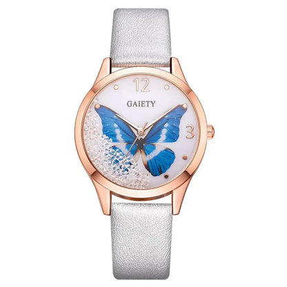 Women’s Gaiety Fashion Watch – Crystal Butterfly, Leather Band