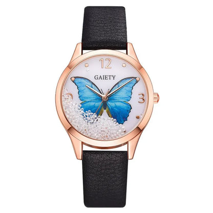 Women’s Gaiety Fashion Watch – Crystal Butterfly, Leather Band