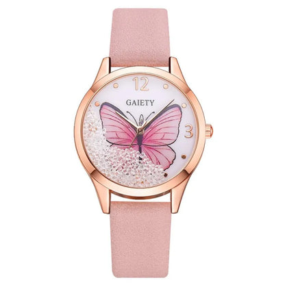 Women’s Gaiety Fashion Watch – Crystal Butterfly, Leather Band