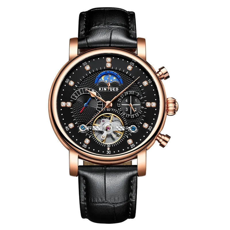 Executive Automatic Skeleton Tourbillon Leather Watch for Men