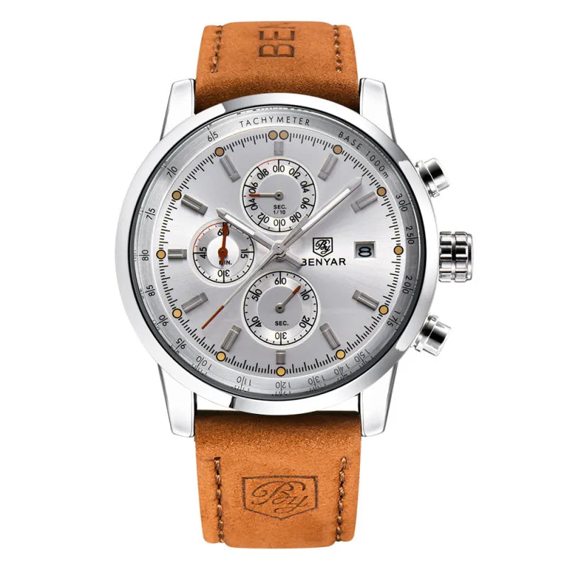 Casual Leather Strap Quartz Watch – Men