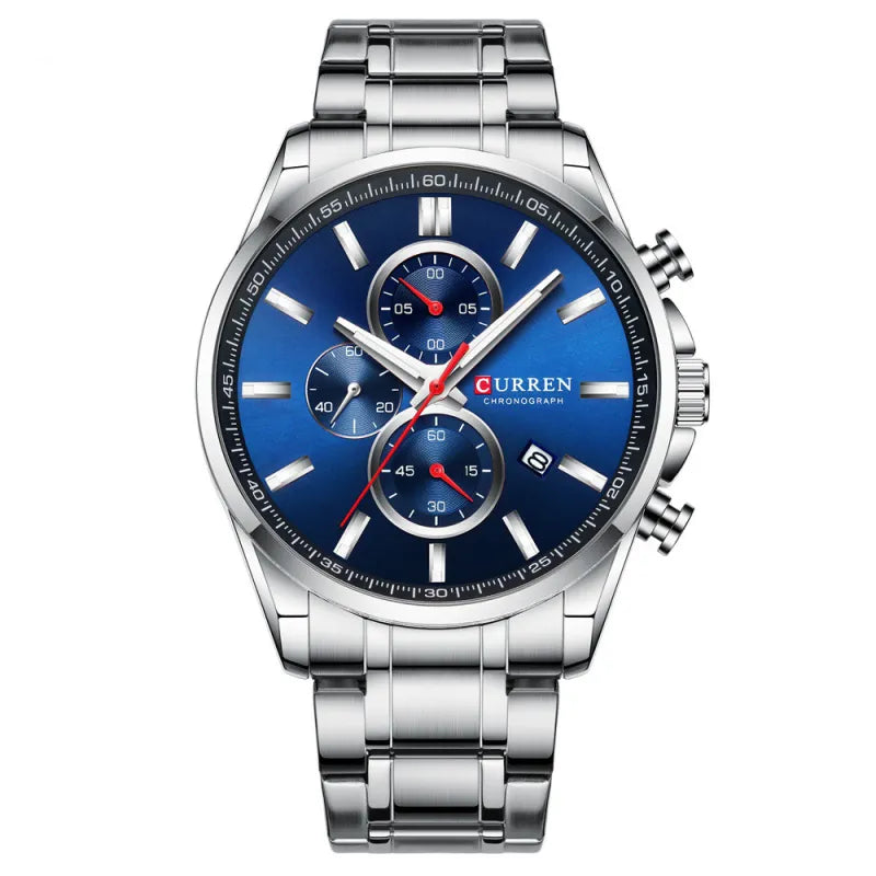 Luxury Stainless Steel Chronograph Watch Analog Quartz Date | 46mm