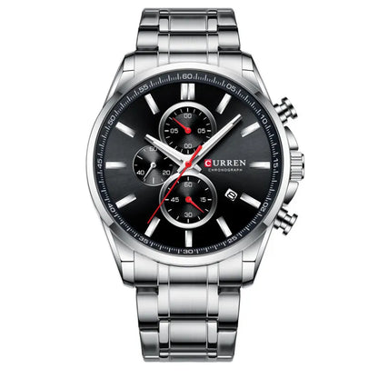 Luxury Stainless Steel Chronograph Watch Analog Quartz Date | 46mm