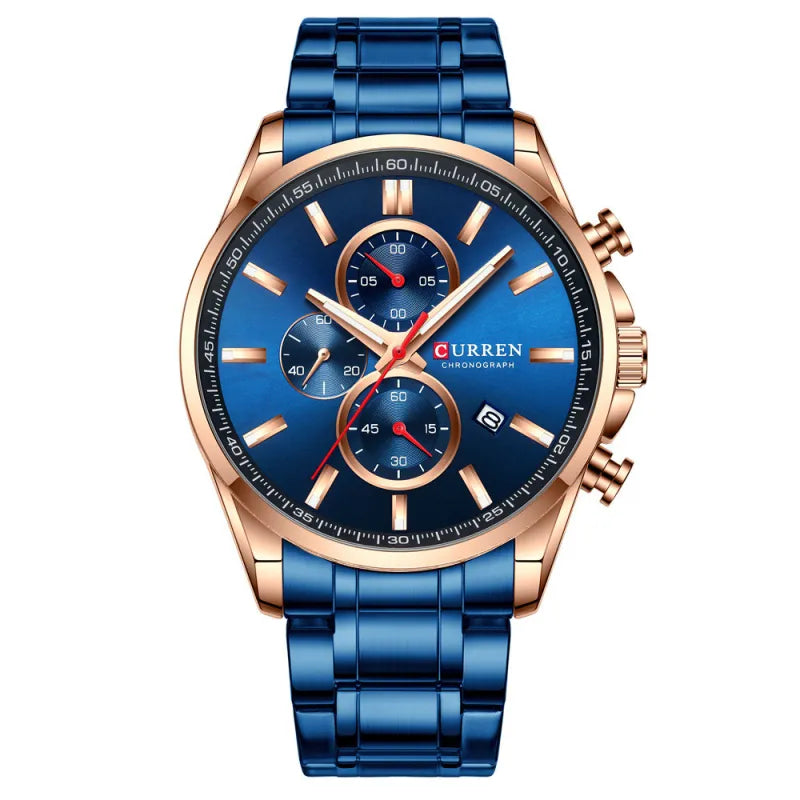 Luxury Stainless Steel Chronograph Watch Analog Quartz Date | 46mm
