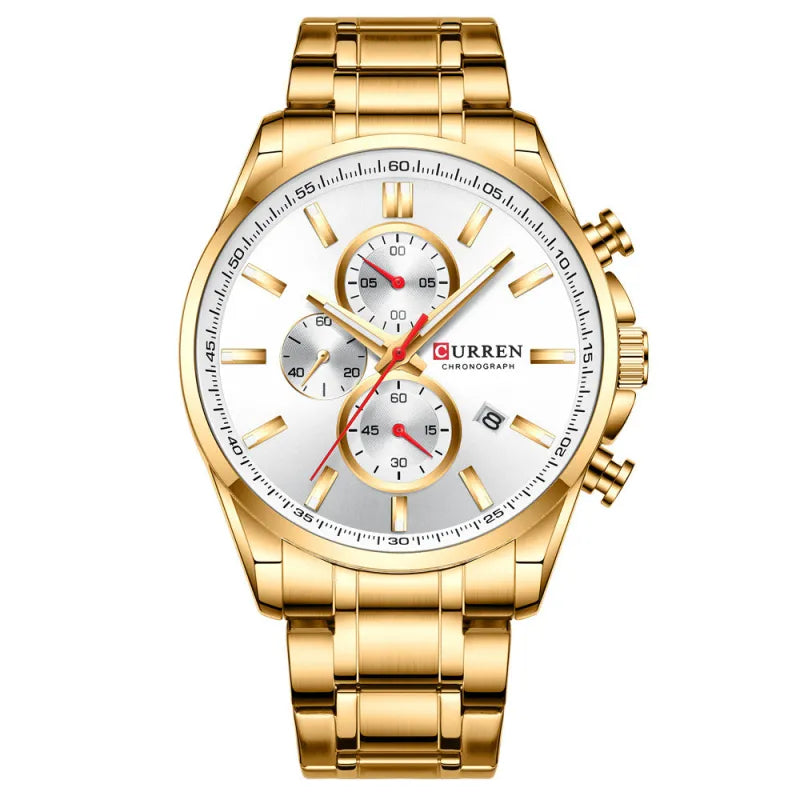 Luxury Stainless Steel Chronograph Watch Analog Quartz Date | 46mm