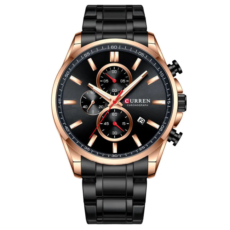 Luxury Stainless Steel Chronograph Watch Analog Quartz Date | 46mm