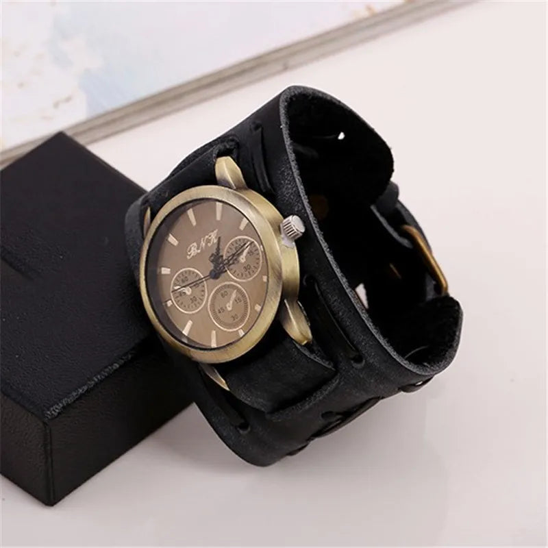 Vintage Punk Leather Wristwatch for Men