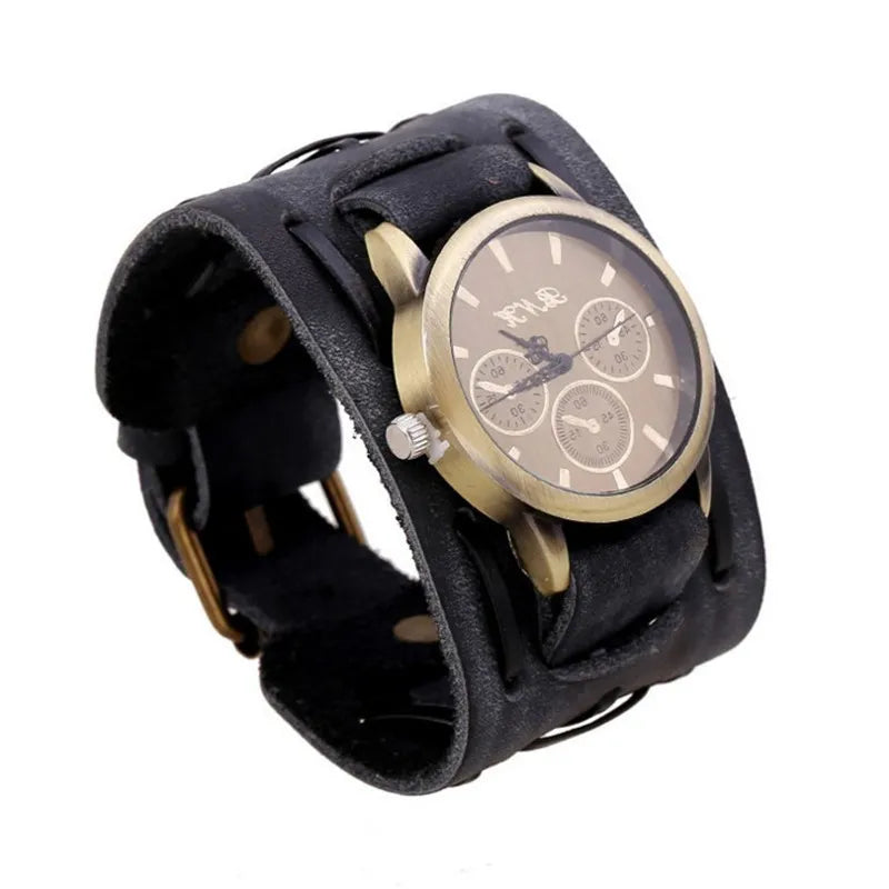 Vintage Punk Leather Wristwatch for Men