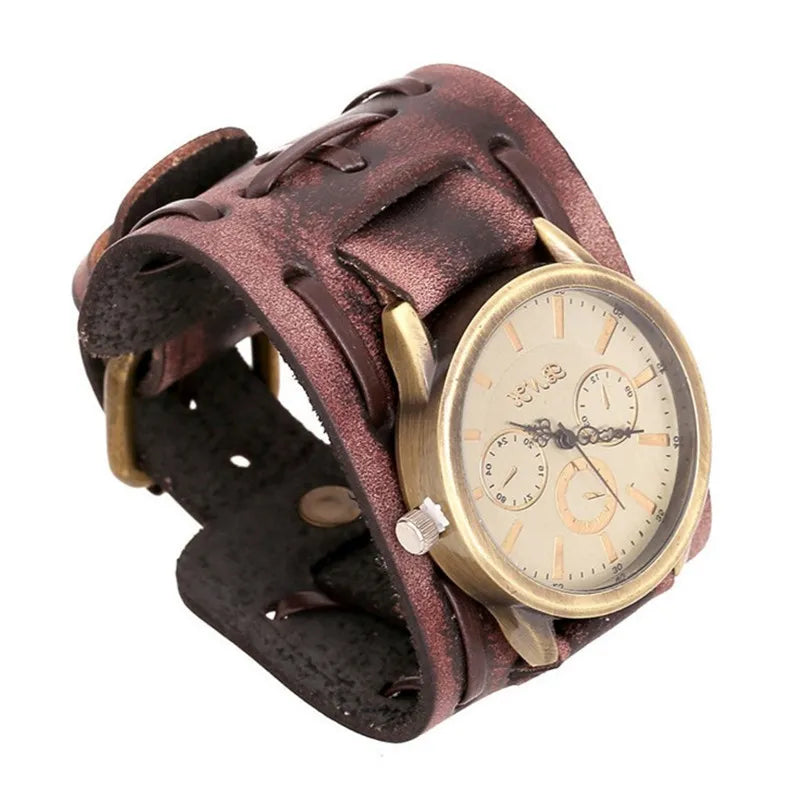 Vintage Punk Leather Wristwatch for Men