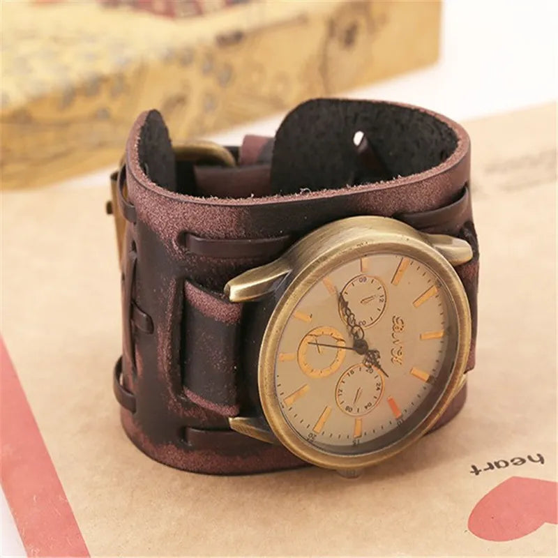 Vintage Punk Leather Wristwatch for Men