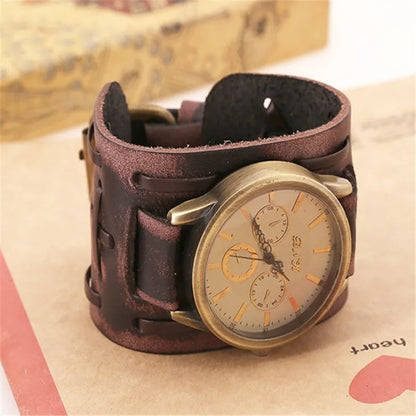 Vintage Punk Leather Wristwatch for Men