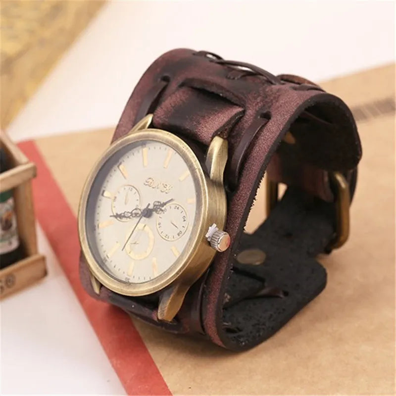Vintage Punk Leather Wristwatch for Men