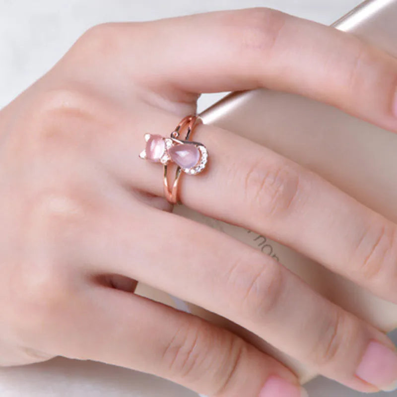 Rose Gold Cat Crystal Ring