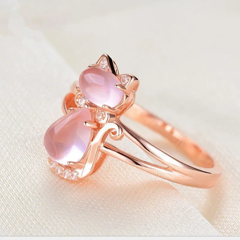 Rose Gold Cat Crystal Ring