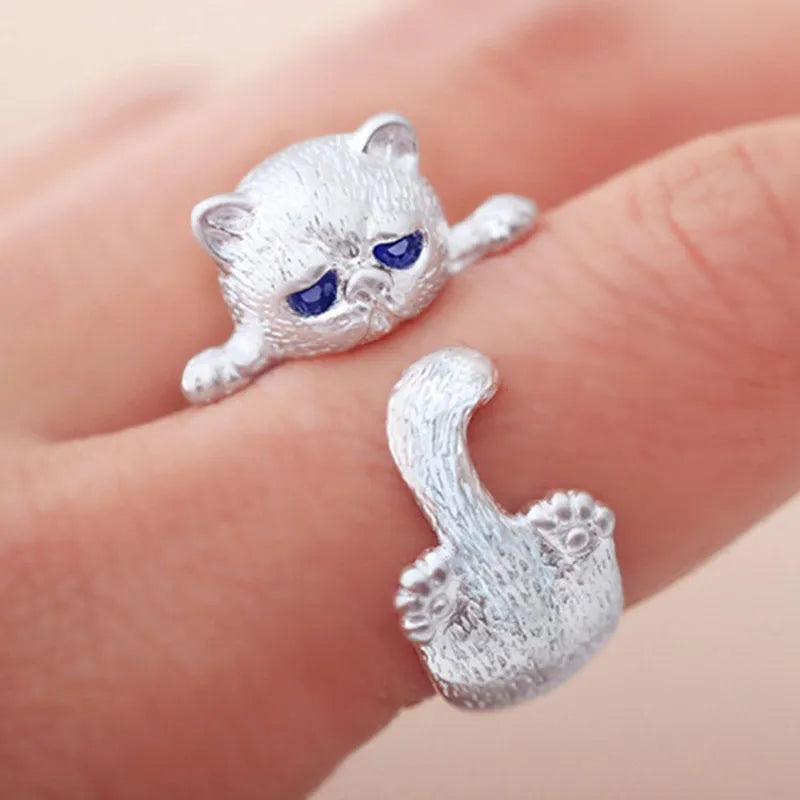 Vintage Blue-Eyed Cat Open Ring
