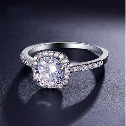 Sparkling Silver Square Ring