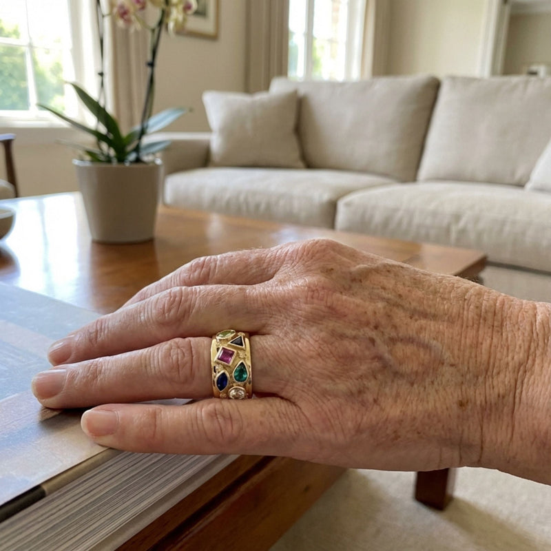 Vintage Colorful Gold Crystals Ring