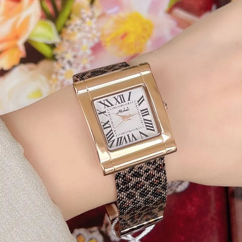 Leopard Mesh Square Watch for Women