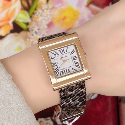 Leopard Mesh Square Watch for Women