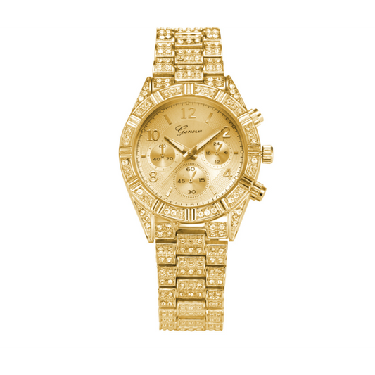 Elegant Women’s Quartz Watch – Crystal Dial, Stainless Steel Strap