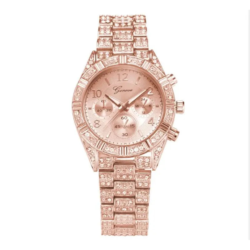 Elegant Women’s Quartz Watch – Crystal Dial, Stainless Steel Strap