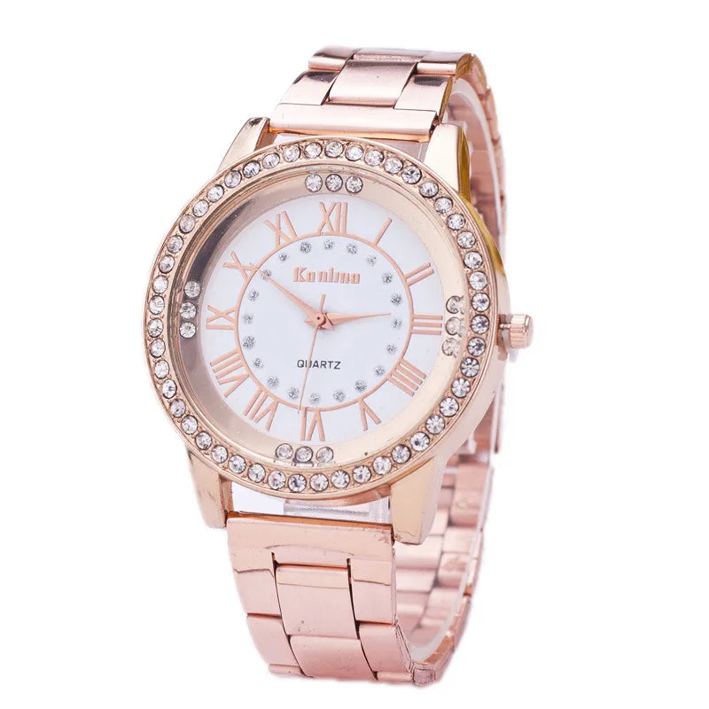 Elite Diamond-Studded Steel Sports Watch