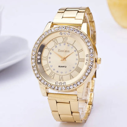 Elite Diamond-Studded Steel Sports Watch