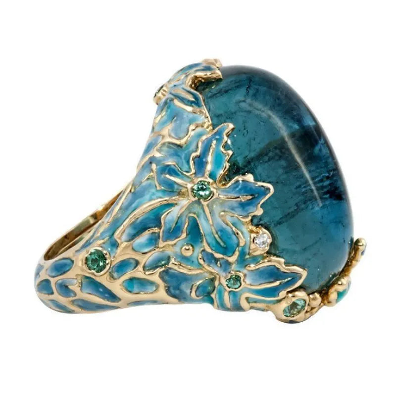 Vintage Alloy Inlaid Blue Gem Ring