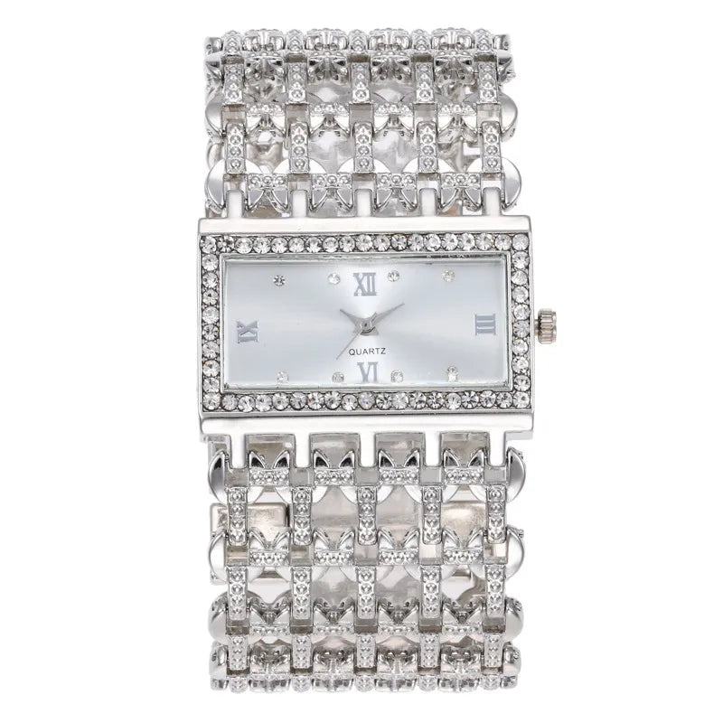 High-End Women’s Square Diamond Wristwatch