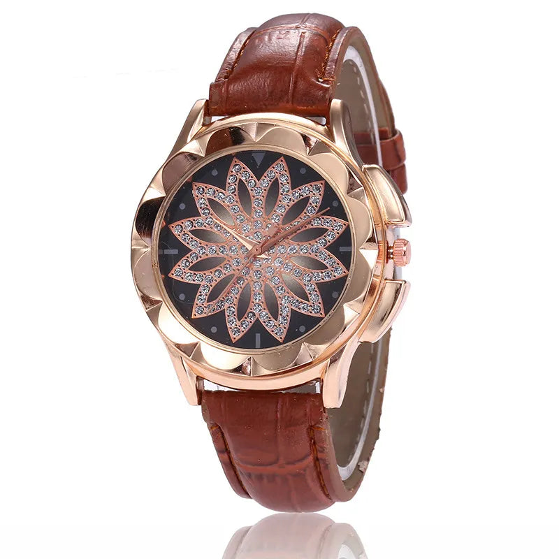 High-End Rhinestone Cross Women’s Belt Watch – Rose Gold Edition