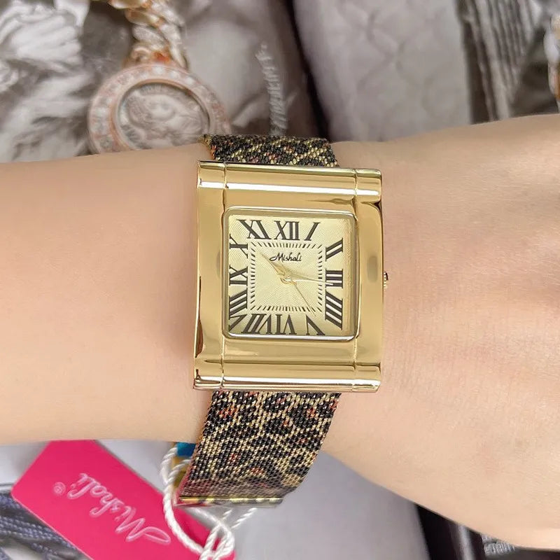 Leopard Mesh Square Watch for Women