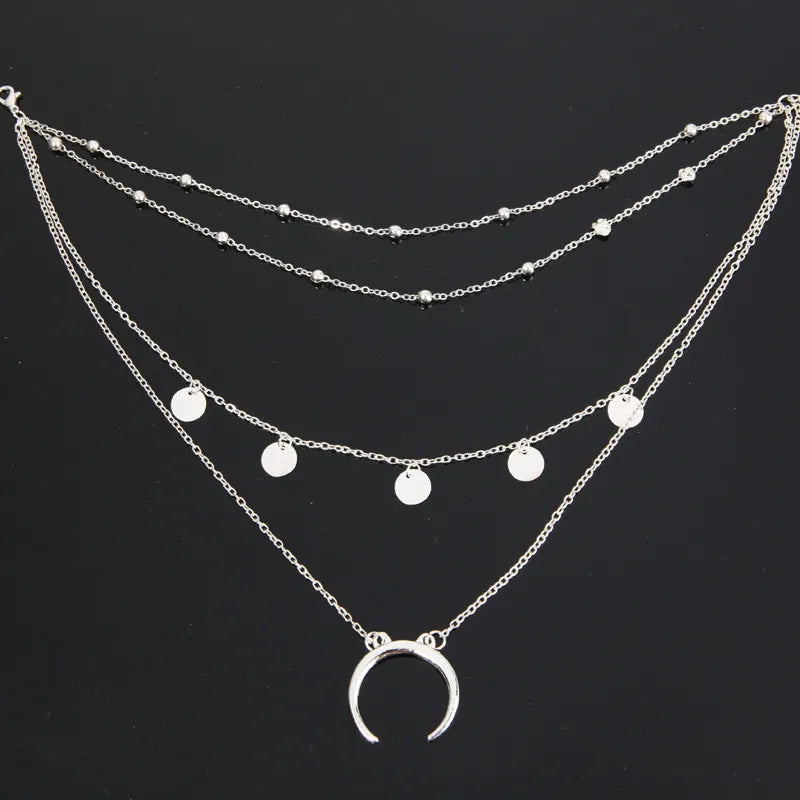Vintage Multilayer Moon Pendant Necklace